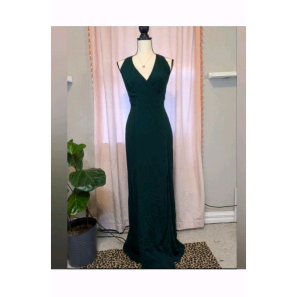 Ralph Lauren Women's Evening Green V Neck Dress With Slip Sz 2 - Picture 6 of 7